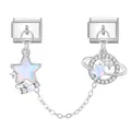 Italian charm link bracelet with silver star and Saturn pendants, pearl and zircon accents - Star and Planet