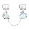 Italian charm bracelet link with sparkling moon heart and blue planet star charms - Hearts and Stars