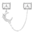 Italienisches Charm-Armband Sicherheitskette mit Mondsichel und glänzendem Zirkon - Weißer Mond Stern (M292302) / Silber-Weißer Mond Stern
