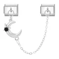 Italienisches Charm-Armband Modul mit Silber Sonne Mond Anhänger und schwarzem Stein - Schwarzer Mond (M292302) / Silber-Schwarzer Mond Sonne