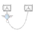 Italienisches Modul-Charm aus Silberstahl mit blauem Edelstein und Flügel - Blauer Edelstein Flügel (M292302) / Silber-Blauer Flügel Edelstein