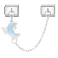 Sicherheitskette für italienisches Charm-Armband mit silbernem Mond-Anhänger - Silber-Blauer Mond Schmetterling