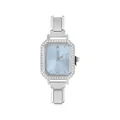 Orologio quadrato argento alla moda con quadrante azzurro e lunetta di strass lucidi - Testa dell'Orologio / 5.7x2.5cm / Stile 6 Colore Acciaio + Quadrante Celeste