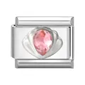Maillon de charme italien avec pierre rose en poire et relief de coquillage en acier - 1x0,9 cm / Soleil Zircon Rose