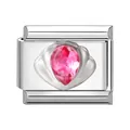 Maillon de bracelet italien avec pierre rose en forme de larme et serti de coquillage argenté - 1x0,9 cm / Zircon Rouge Rose