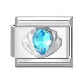 Maillon de bracelet italien en acier avec base coquillage et gemme bleue - 1x0,9 cm / Strass Bleu