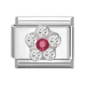 Maillon de charme italien avec motif floral en cristaux rouges et blancs étincelants - 1x0,9 cm / Fleur Rose Style A