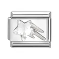 Charm modulaire en acier inoxydable argenté avec un motif d'étoile transparente - 1x0,9 cm / Météore Blanc