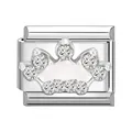 Charm modulaire argenté avec couronne en zircone pour bracelets personnalisés - 1x0,9 cm / Couronne Blanche
