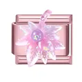 Italian charm link with pink resin flower, purple glitter bead, and rose gold base - Rose Foundation - Maple Leaf