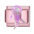 Italian charm link with purple glitter jellyfish on a rose pink modular base - Rose Foundation - Jellyfish