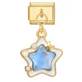 Sterbedel voor Italiaanse armband in goud met blauwe ster en kleine parels - Gouden Basis Hanger - Blauwe Ster