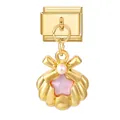 Italiaans bedelarmband onderdeel met gouden schelphanger, roze ster en kleine parel - Gouden Basis Hanger - Roze Schelp