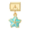 Italiaanse bedelarmband schakel met een gouden zeester hanger en blauwe lakafwerking - Gouden Basis Hanger - Blauwe Zeester