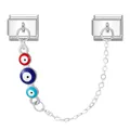 Italian charm bracelet safety chain in steel with colorful evil eye dangling pendants - Triple Color Round Eye Style (Eye 13)