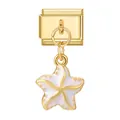 Italiaanse bedelarmband schakel met gouden zeester hanger en wit emaille - Gouden Basis Hanger - Witte Zeester