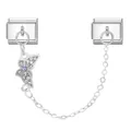 Italian charm bracelet link with silver butterfly pendant and blue evil eye detail - Pavé Zirconia Butterfly Eye Style (Eye 6)