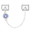 Italian style steel bracelet link with silver evil eye double pendant and crystals - Micro Inlaid Ring Eye Style (Eye 7)