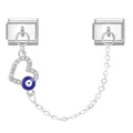 Italian style safety chain for modular bracelet with heart charm and blue evil eye bead - Hollow Heart Eye Style (Eye 5)