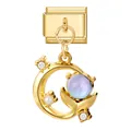 Gouden modulaire bedel met lichtpaarse edelsteen en accentstenen voor DIY-sieraden - Gouden Basis Hanger - Blauwe Strass Rond