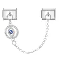 Silver stainless steel evil eye safety chain charm with blue crystals for modular bracelet - Outer Ring Diamond Eye Style (Eye 9)