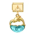 Gouden dolfijn modulaire bedel met blauw kristal voor DIY schakelarmbanden - Gouden Basis Hanger - Blauwe Vis 1
