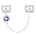 Italian charm bracelet safety chain with silver stainless steel evil eye blue pendant - Enamel Rhinestone Eye Style (Eye 10)