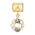 Italiaanse modulaire gouden bedel met blauwe zeester en witte parel accenten - Gouden Basis Hanger - Zeester Ring