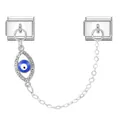 Italian style stainless steel link charm with blue evil eye pendant and white crystals - Marquise Shape Eye Style (Eye 11)