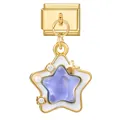 Italiaanse modulaire bedel in goud met witte emaille ster en lila stenen hanger - Gouden Basis Hanger - Paarse Ster