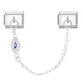 Italian charm safety chain with evil eye pendant in silver stainless steel finish - Blue White Enamel Eye Style (Eye 12)
