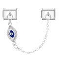 Silver modular charm link with dangling crystal evil eye pendant for DIY bracelets - Enamel Craft Eye Style (Eye 14)