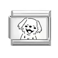 Italiaanse armbandschakel van roestvrij staal met gegraveerd hondontwerp - Glimlachende Hond Stijl (Huisdier Stijl 2)