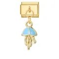 Italian charm gold bracelet link featuring a cute light blue enamel jellyfish pendant - Gold Base Pendant - Blue Jellyfish