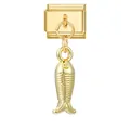 Modular gold charm for bracelet featuring a detailed fish pendant on a polished link - Gold Base Pendant - Small Fish