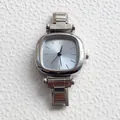 Polished silver rectangular watch for women with sunray dial and metal chain strap - Cushion Case Watch Head (Blue Dial) / Silver