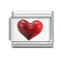 Italienisches Charm-Glied mit rotem Herz auf poliertem Edelstahl-Armband-Modul - Rotes 3D-Herz Eingelegt / Rotes Herz