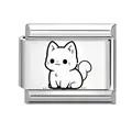 Roestvrijstalen schakel voor modulaire armband met een zwart cartoon kat ontwerp - Katten Illustratie Stijl (Huisdier Stijl 12)