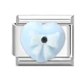 Italian charm link featuring a light blue heart with a white bow tie and black dots - Blue Heart