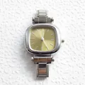 Women's minimalist stainless steel watch with silver band and rectangular gold dial - Cushion Case Watch Head (Yellow Dial) / Silver