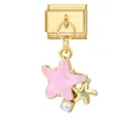 Italienischer Charm-Link mit rosa Emaille-Seestern und Perle für DIY-Armbänder - Gold Basis Anhänger - Rosa Seestern