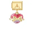 Italienisches Charm-Glied mit rosa Marmorherz und goldener Schleife für Armbänder - Goldener Boden - Rotes Herz