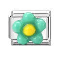 Italian charm bracelet link with mint green resin flower on silver stainless steel - Green Floral