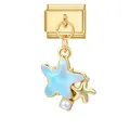 Italienischer Charm mit blauem Emaille-Seestern, Goldstern und weißer Perle - Gold Basis Anhänger - Blauer Seestern 1