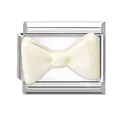 Italian charm bracelet module featuring a creamy white glitter 3D bow design - White Bow Pattern