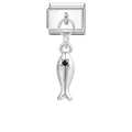 Charm modulare italiano in acciaio inossidabile con pendente a pesce e zircone nero - Ciondolo Pesciolino (Stile 1) / Argento