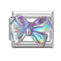 Iridescent purple butterfly charm on stainless steel base for modular DIY bracelets - Purple Bow