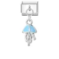 Charm modulare italiano in acciaio con pendente a forma di medusa azzurra lucida - Ciondolo Medusa Blu / Blu