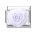 Italian charm link with a detailed white 3D rose relief on a silver stainless steel base - White Rose Pendant