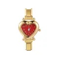 Fashionable gold heart-shaped watch with vibrant red dial and modular metal link band - Full Watch / Gold Heart Red Dial